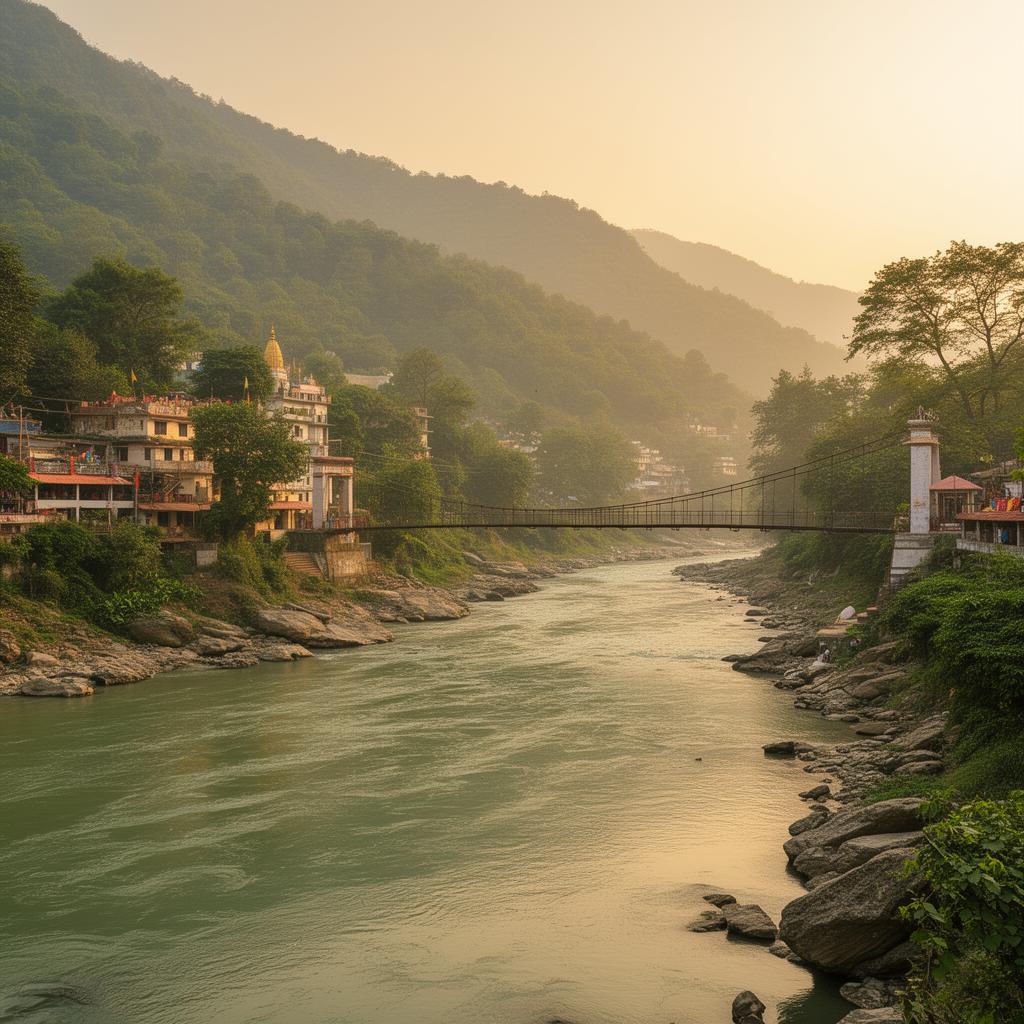 The hills and river around Rishikesh at first light
